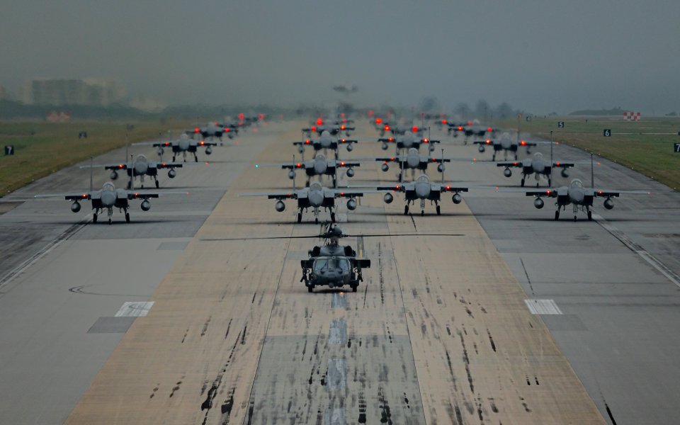 US planes at Kadena - the wargame predicts large numbers of them will be destroyed there