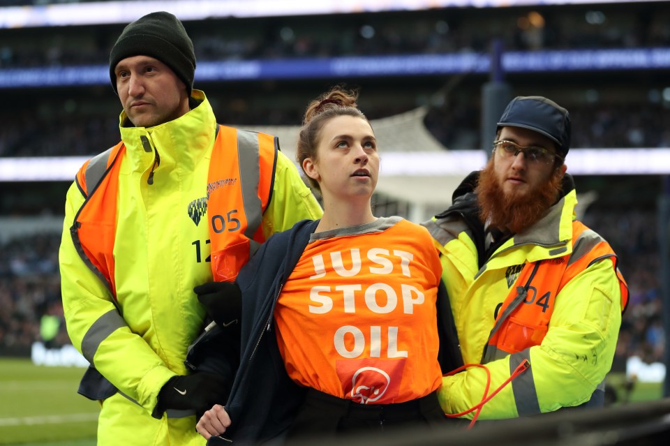 A protester being removed by stewards at a Premier League match