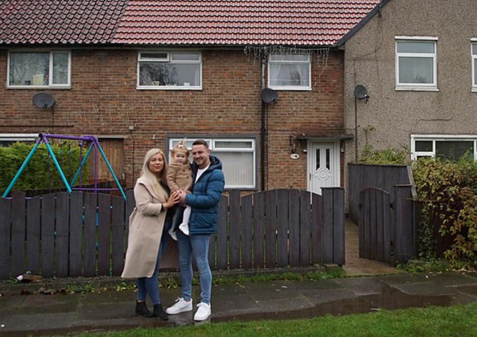 Ben Gowland-Jeffries, pictured here with partner Demi and daughter Lillie, now earns £50,000 a year working for the multi-millionaire he swapped homes with in 2019