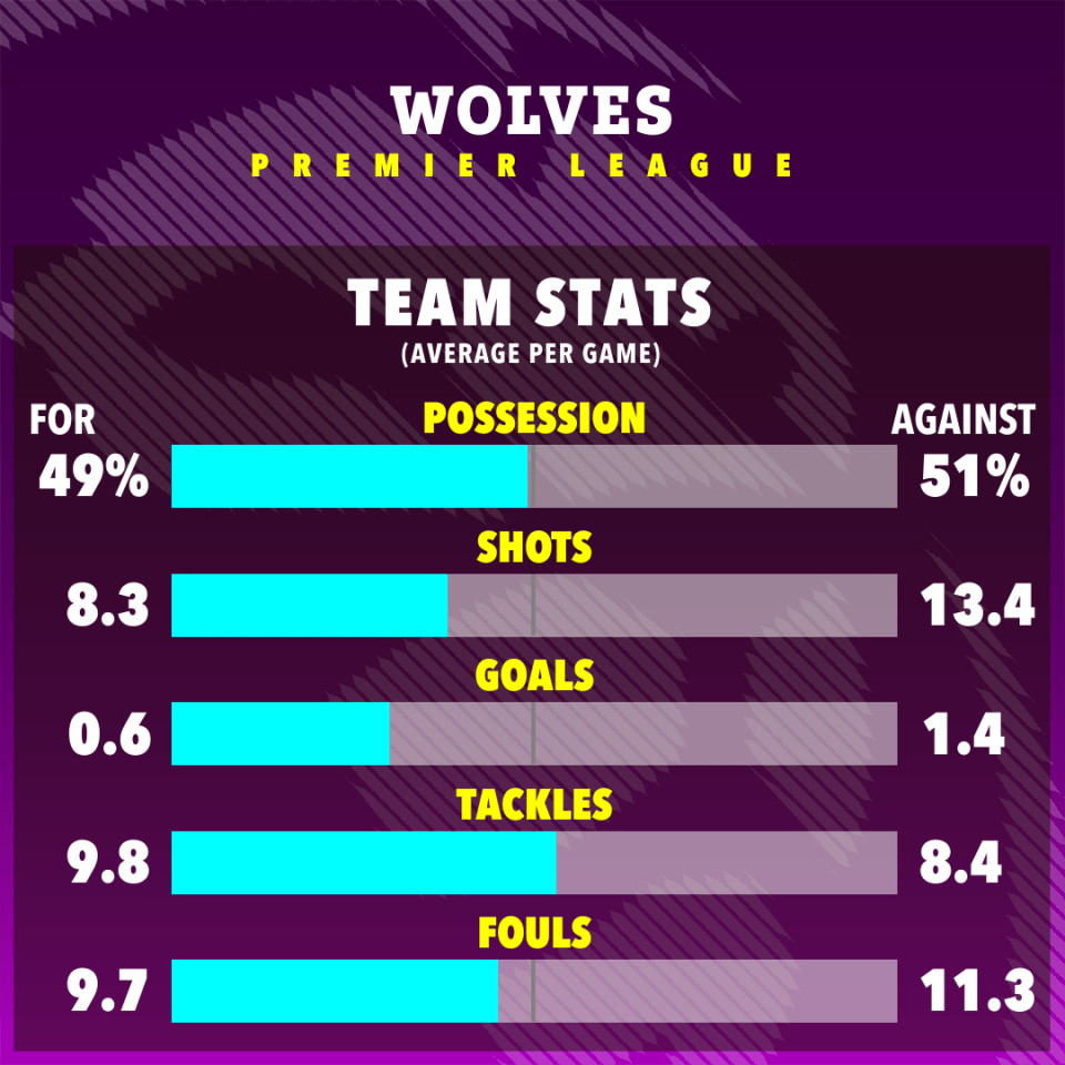 Wolves average 49% possession in PL to date