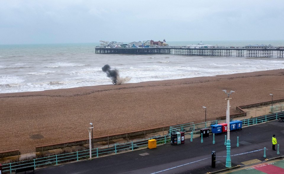 A suspected WW2 shell washed up on beach near the Brighton Palace Pier