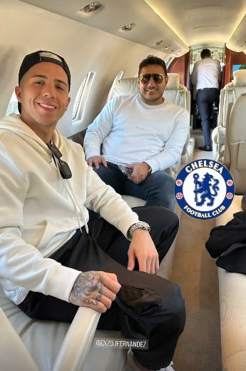 Enzo Fernandez has been seen flying to Chelsea after his £107million transfer