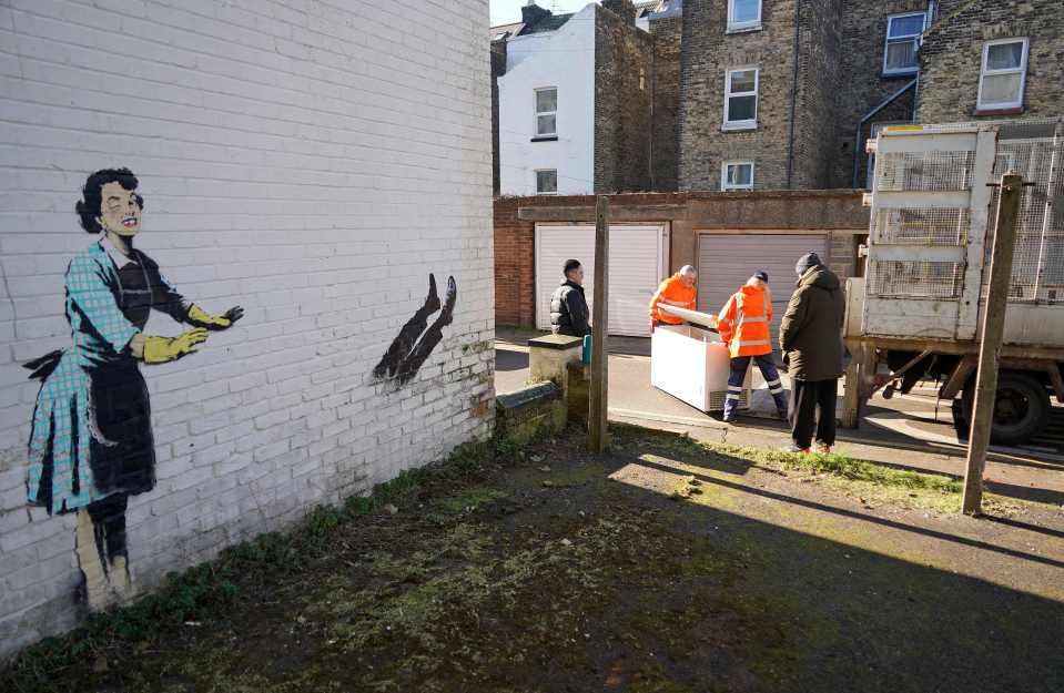 Council workers removed part of a brand new Banksy mural in Margate today