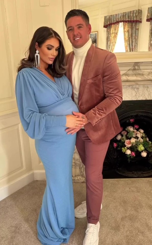 The Essex star looked incredible in blue at her own baby shower last week