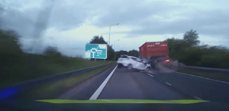 The vehicle spun around after it smashed the back of the lorry