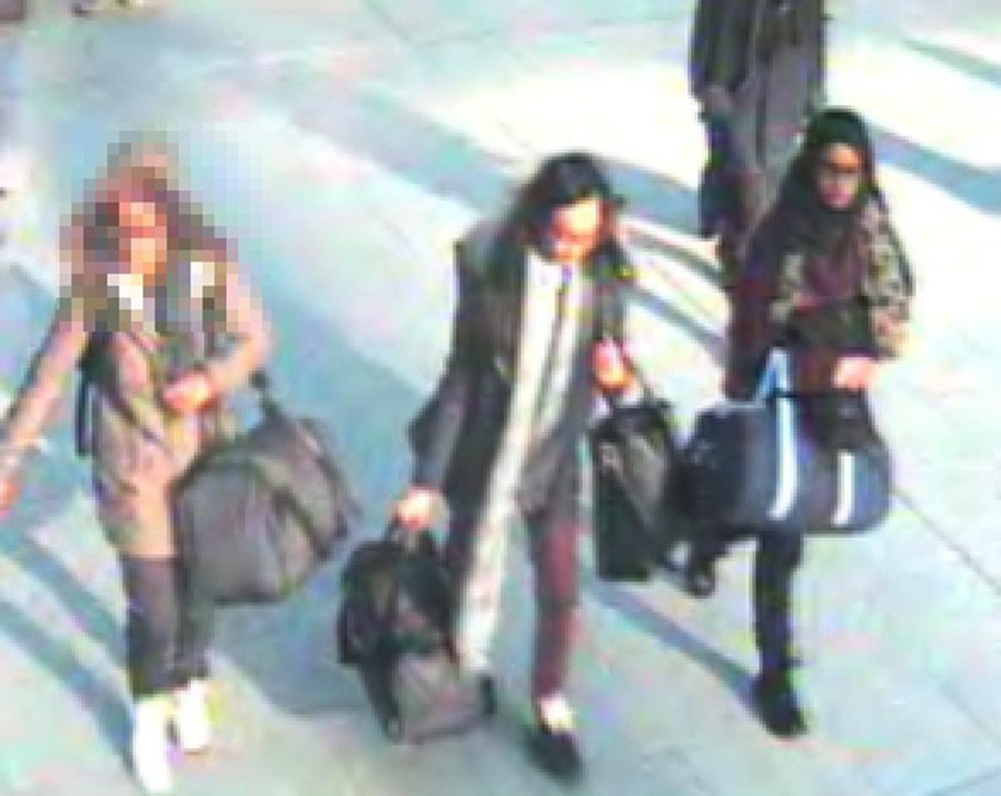 Begum and two other schoolgirls are caught on CCTV at Gatwick Airport on 17 February 2015