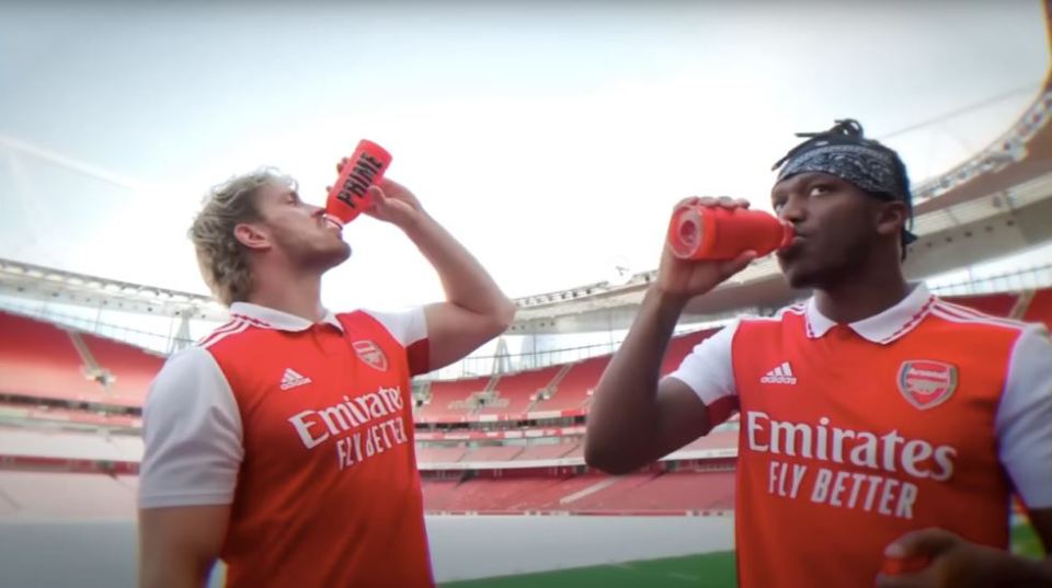 Lifelong Gooner KSI poses alongside American convert Logan Paul after Prime announced its partnership with Arsenal