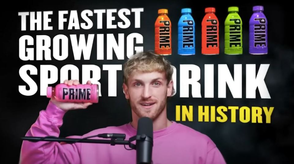 Logan Paul brandishing a bottle of Strawberry Watermelon-flavoured Prime