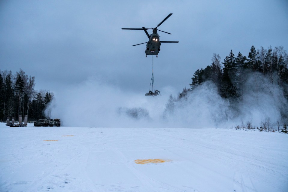 The British Chinook helicopter is an integral part of advancing in these conditions to avoid using trucks over the ice and snow