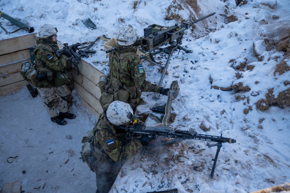 Estonian soldiers carrying out trench warfare training in the ciy conditions