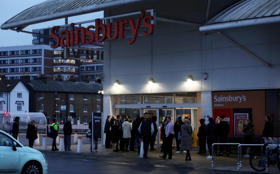 Excited shoppers queued outside the Sainsbury in Maidstone, Kent