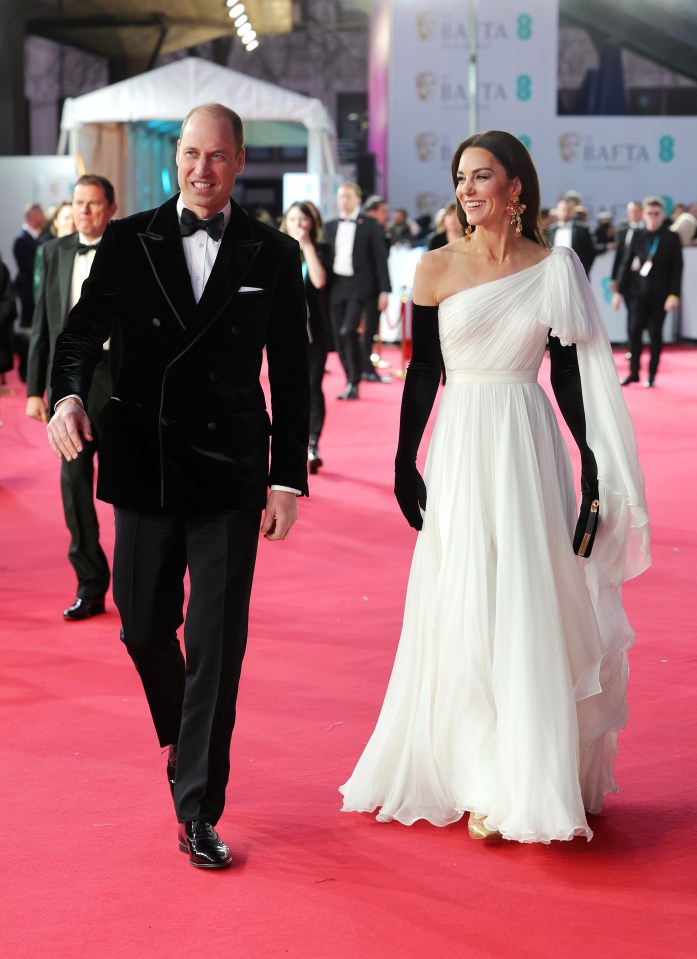 The couple beamed on the red carpet of the Baftas last night