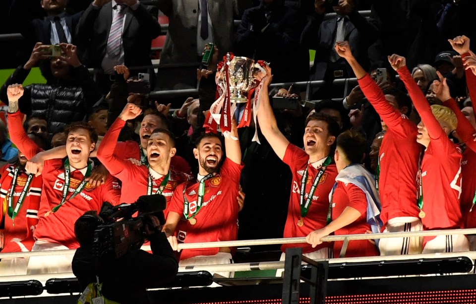 Harry Maguire lifted the Carabao Cup with Bruno Fernandes