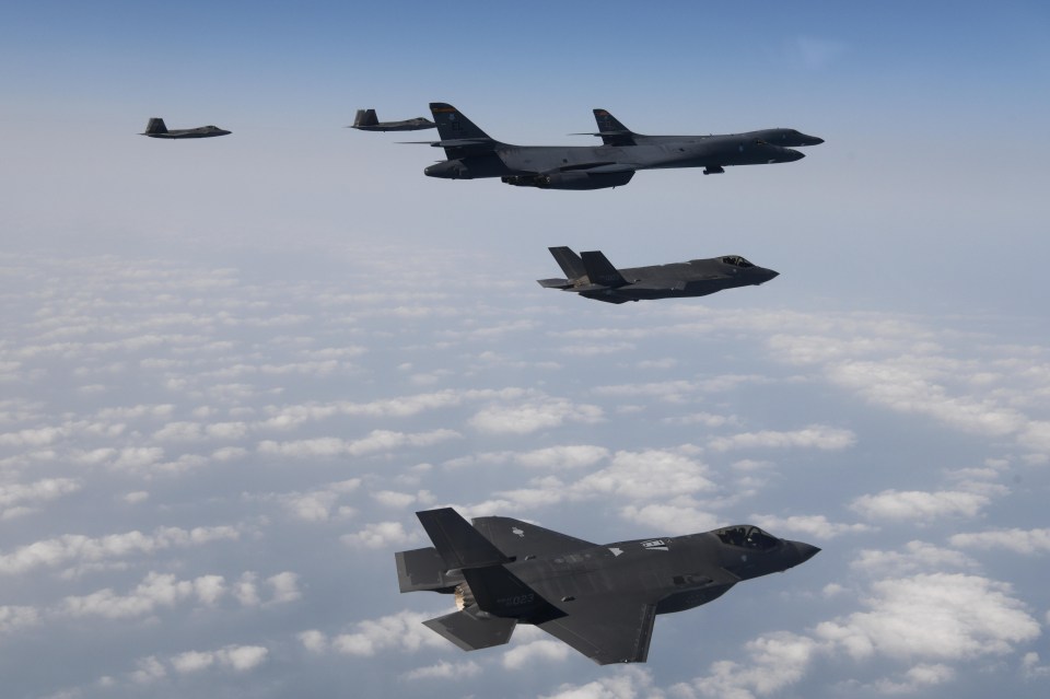 US Air Force B-1B bombers and F-22 fighters flew alongside South Korean F-35 jets over the Yellow Sea