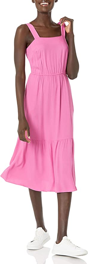 Amazon Essentials Women's Fluid Twill Tiered Midi Summer Dress