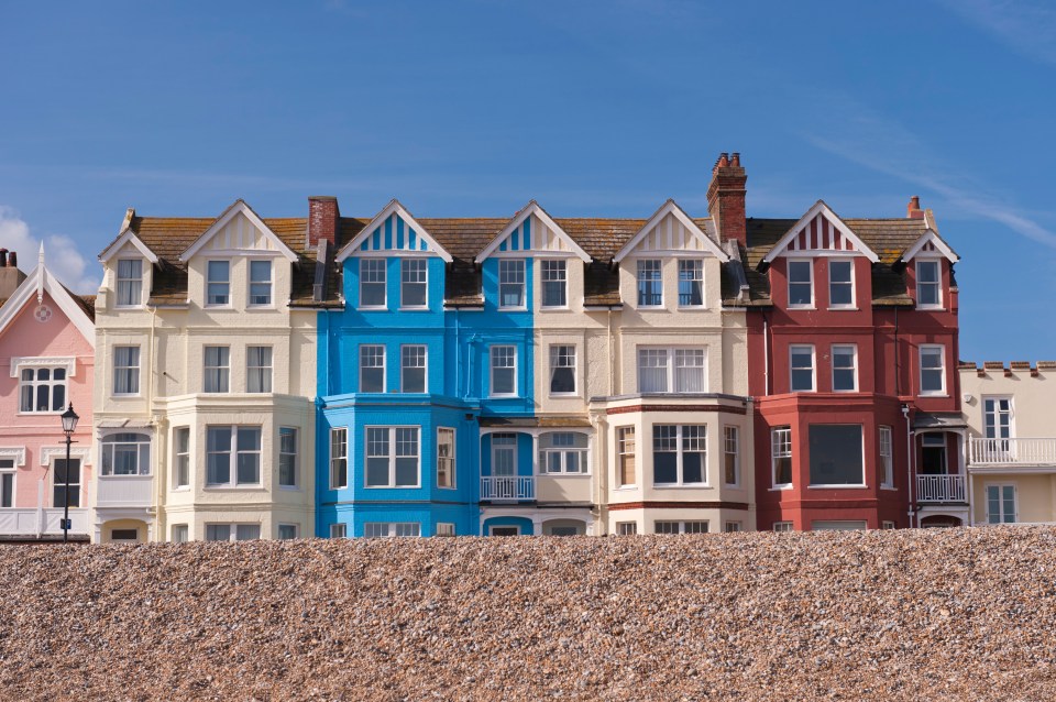 The quaint and colourful bay fronted houses on the seafront in Aldeburgh