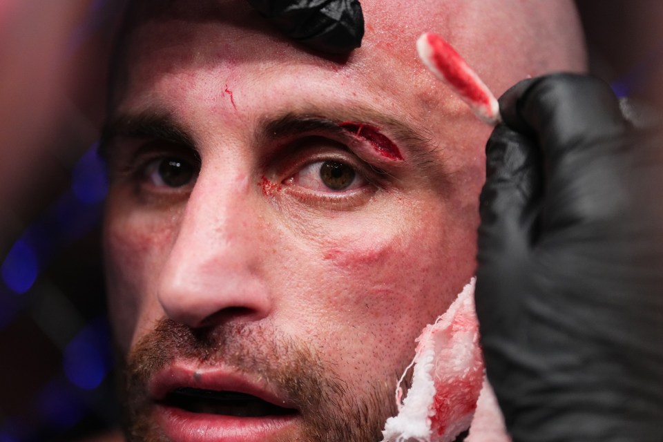 The Aussie suffered a horrific cut above his left eye