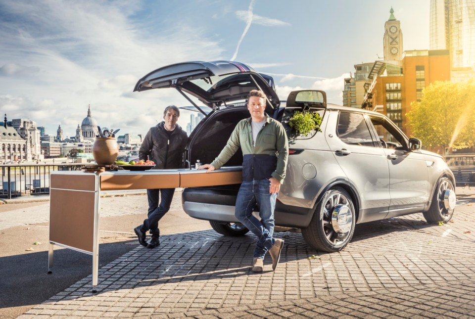 Jamie Oliver has transformed a £175,000 Land Rover Discovery into a mobile kitchen with a garden