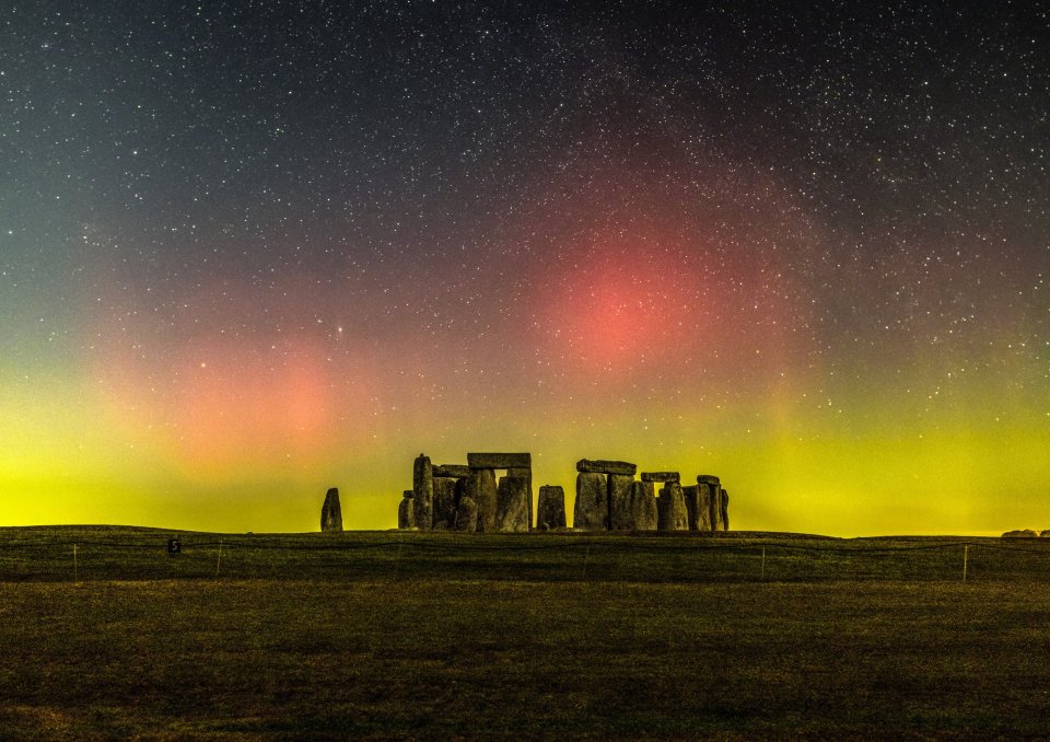 The Northern Lights over Stonehenge in Wiltshire in February