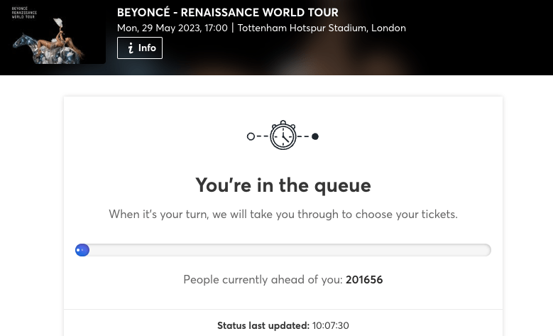 One user who was able to access the app revealed they were in a queue of more than 200,000 people for tickets