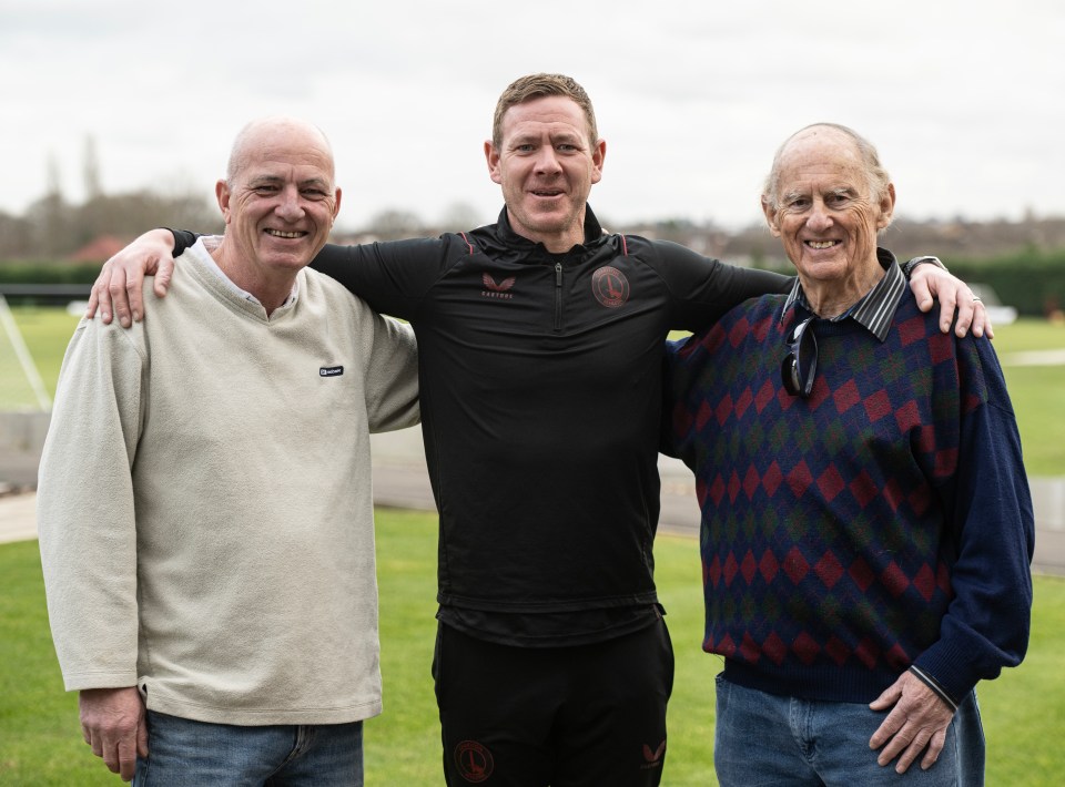 Dean Holden with father-and-son fans Bob and Gary Millen, whose lives were saved by having a PSA test at Charlton