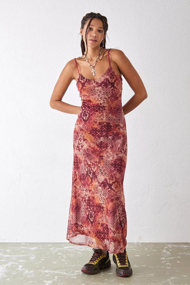 UO Orange Paisley Mesh Maxi Dress