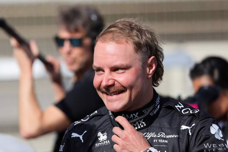 Bottas is barely recognisable with a mullet and moustache