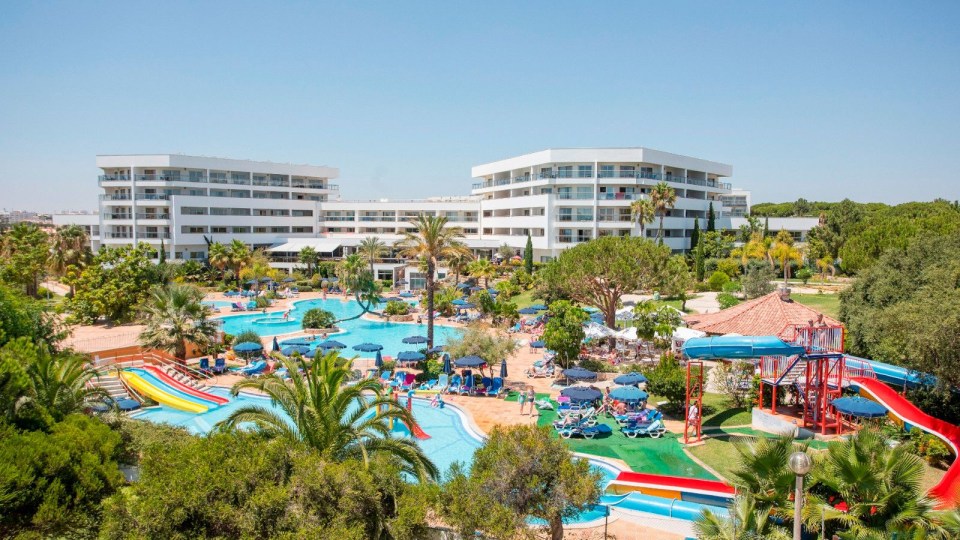 The mini-waterpark at Alfagar Aparthotel features slides, jets and fountains for little ones