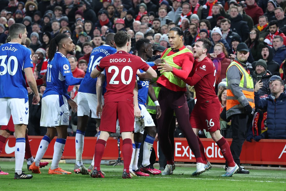 Liverpool sub Virgil van Dijk was right in the thick of the action