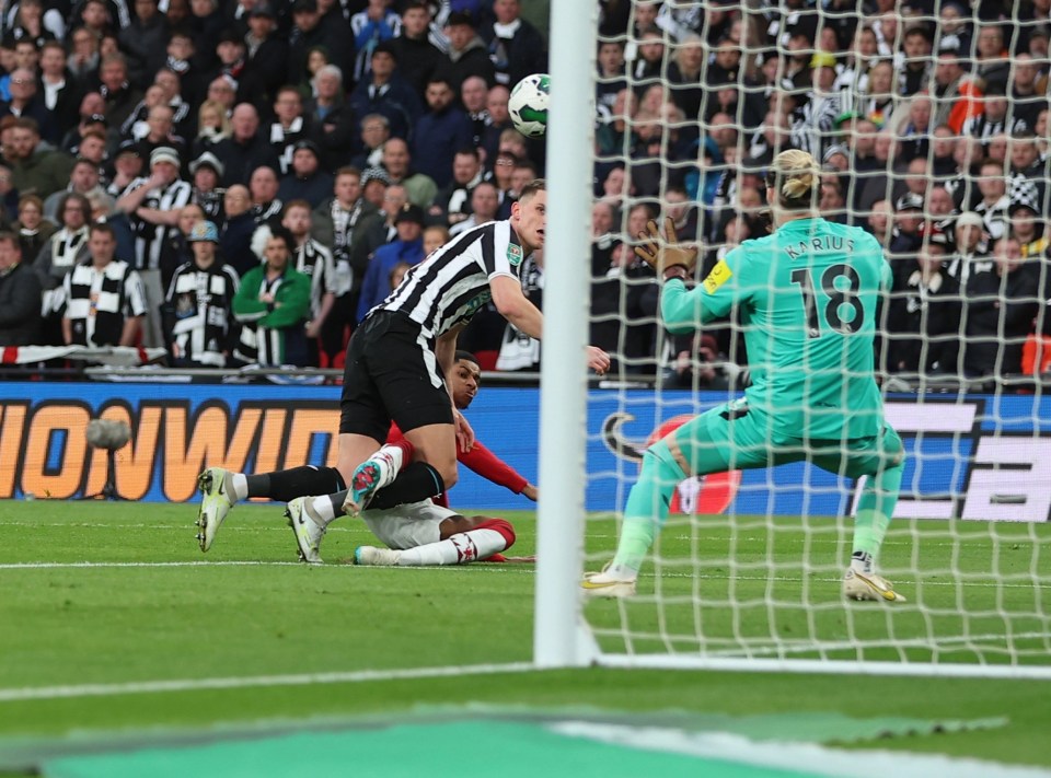 Sven Botman deflected a Marcus Rashford effort into his own net for the second