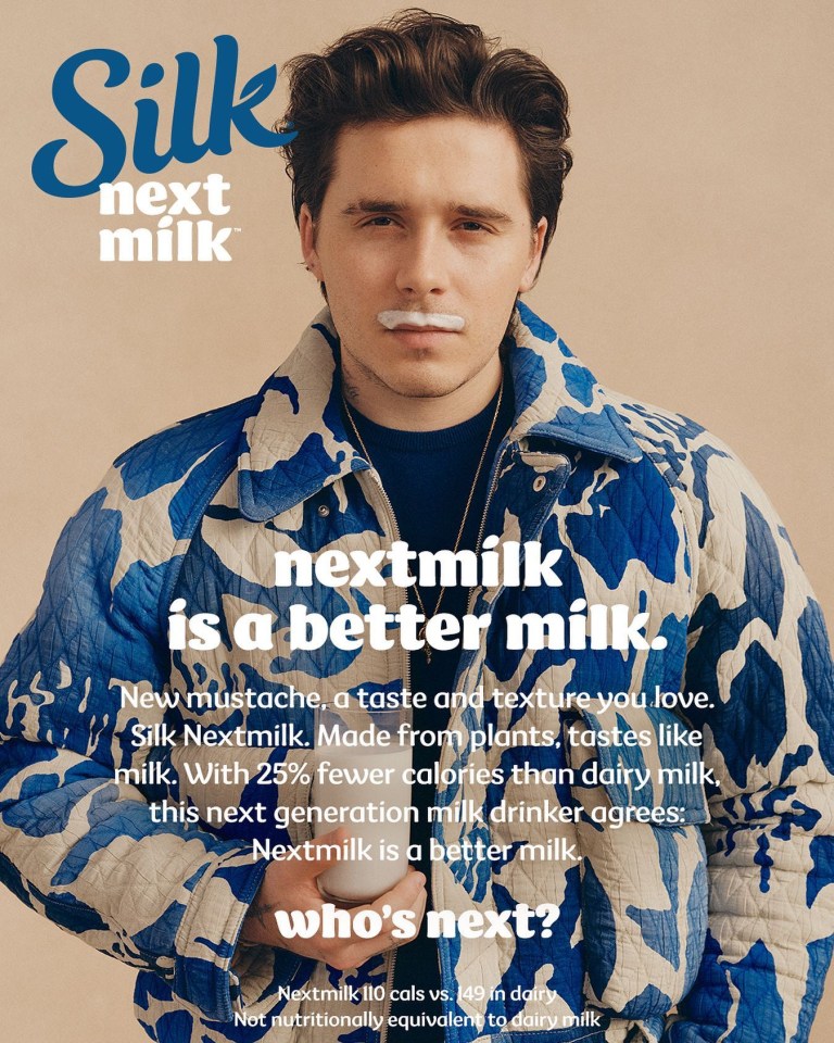 Brooklyn sported a milk moustache for a plant-based campaign which also boosted his bank balance