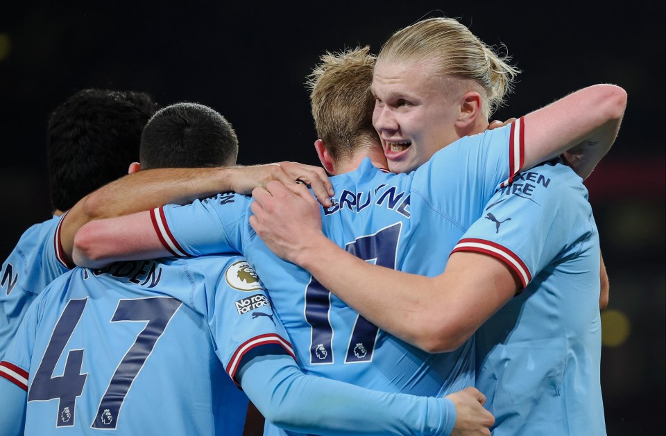 Man City stars celebrate as they go top of the league