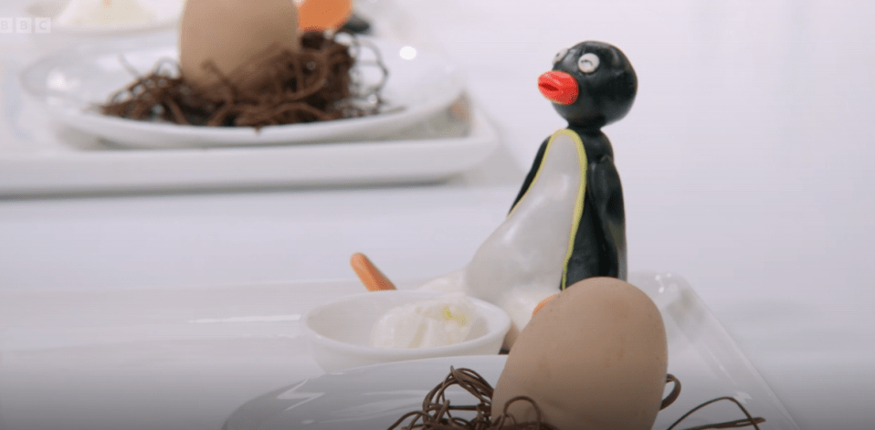 Caroline eventually served up her dessert which was based on Pingu