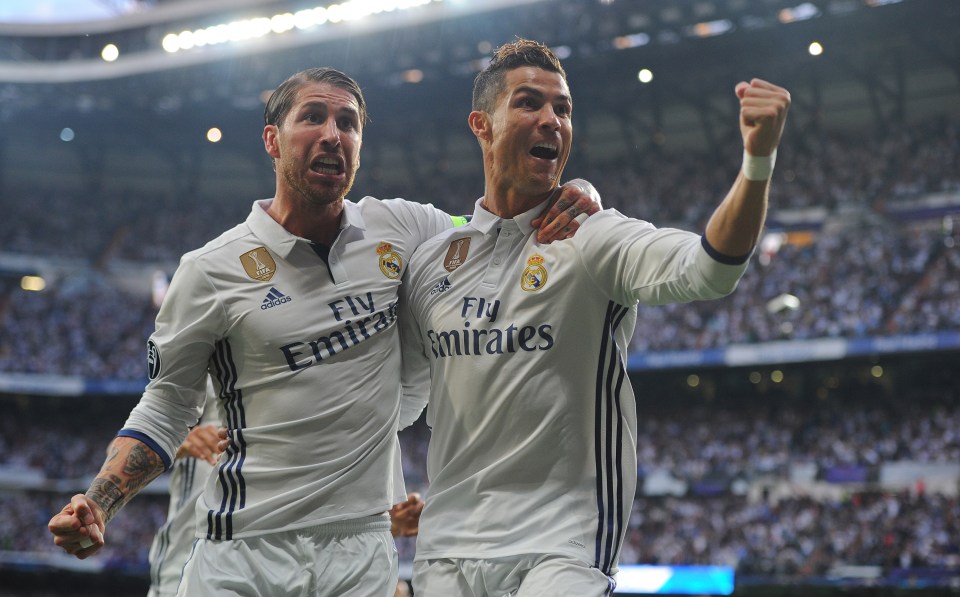 Sergio Ramos and Cristiano Ronaldo celebrating during their time at the Bernabeu