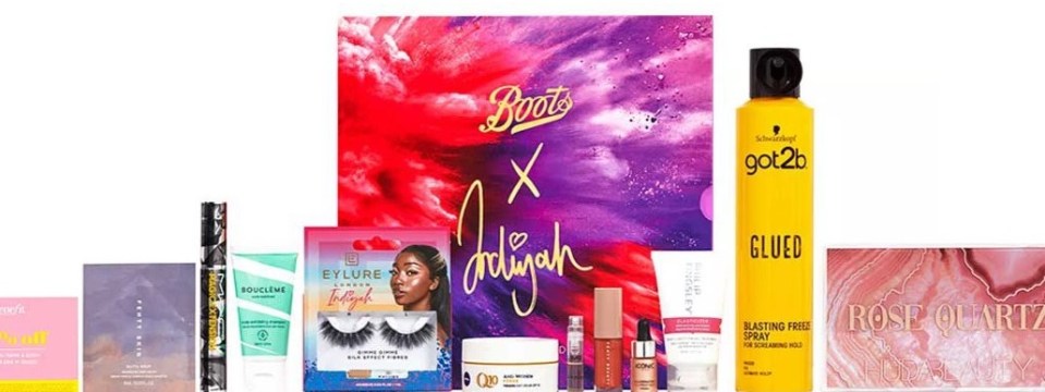 The Boots x Indiyah premium beauty box, £55, features 12 of Love Islander Indiyah Polack’s favourite products