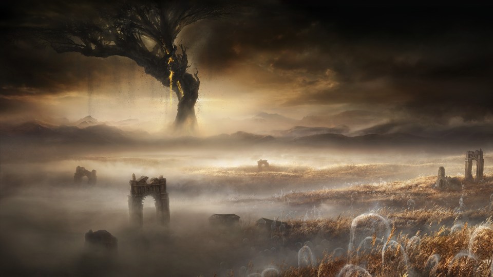 The announcement key art for the upcoming Elden Ring expansion shows a dying Erdtree in the background.