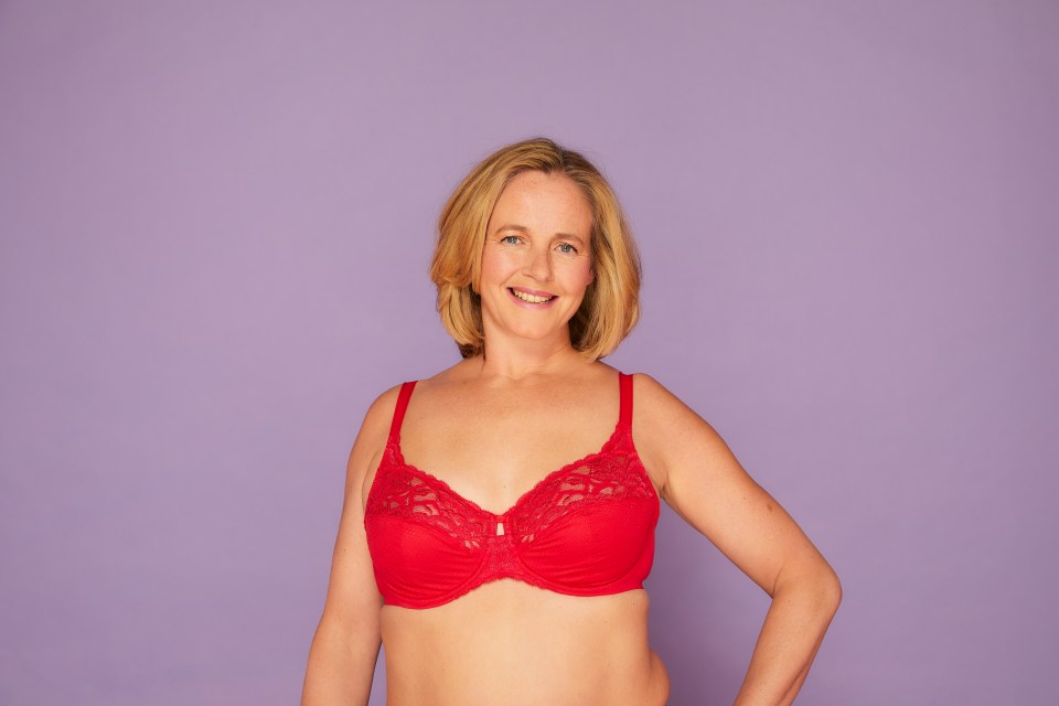 Esther’s boobs were smaller and felt like their shape had changed too  – pictured here after her fitting