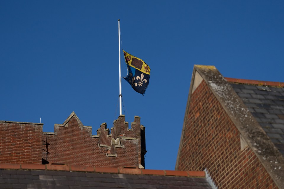 A flag flies at half mast at Epsom College on February 6