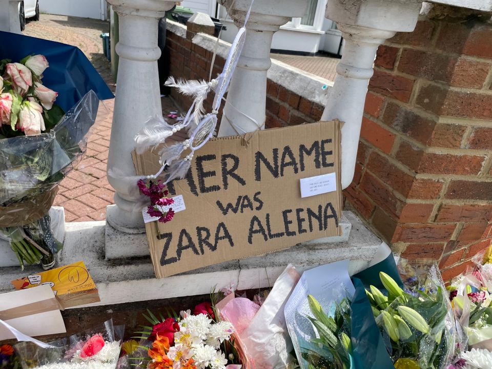 Floral tributes left at the scene in Ilford, East London, where Zara was murdered