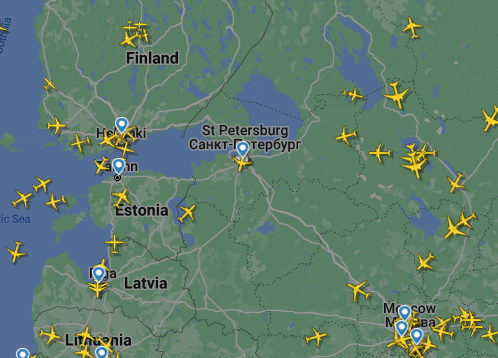 Planes appeared to be avoiding St Petersburg