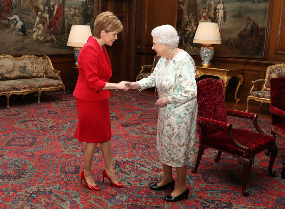 Queen Elizabeth II with Nicola Sturgeon inside the Morning Drawing Room