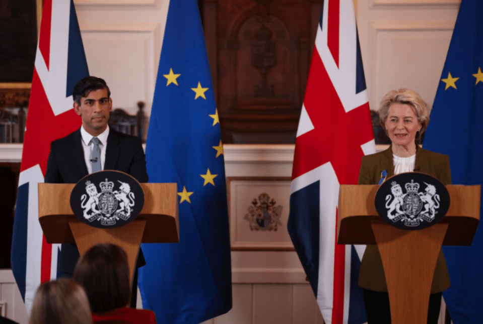 Rishi Sunak and European Commission President Ursula von der Leyen give a press conference on the new Windsor Framework deal