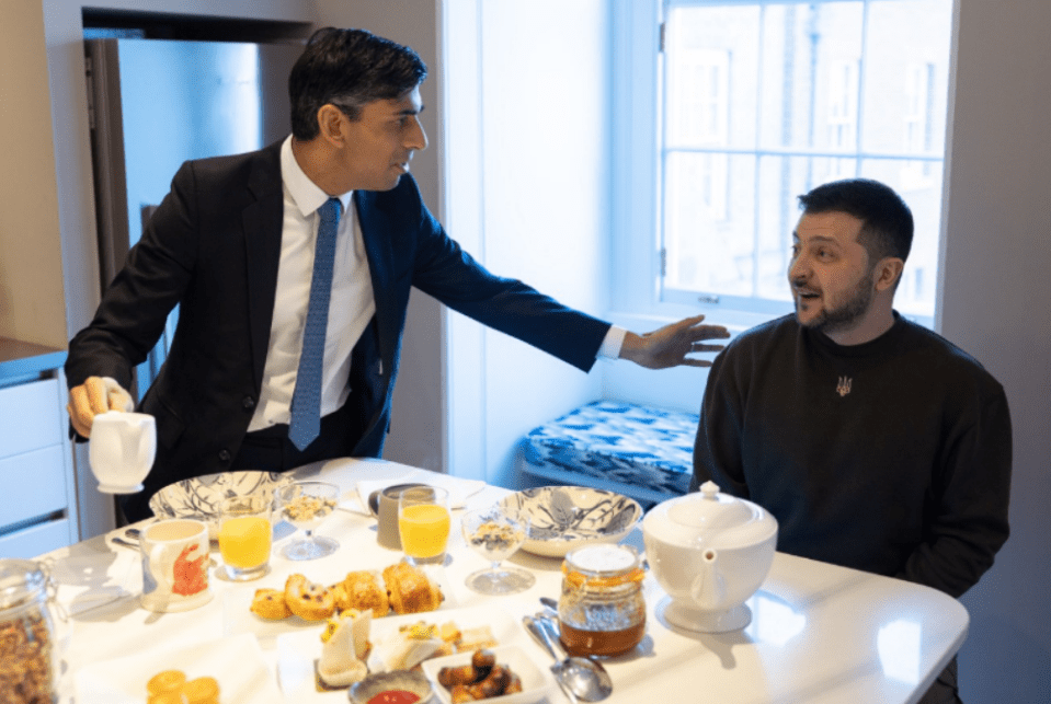 Rishi Sunak and President Zelensky enjoy a continental breakfast in Downing Street