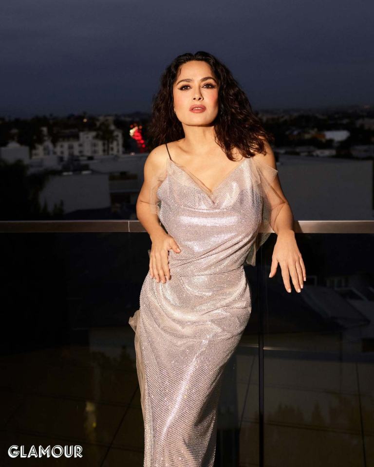 Salma Hayek, 56, stunned as she posed in a metallic gown