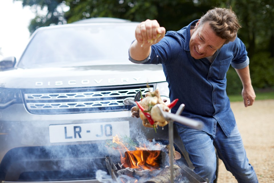 Oliver's car also comes with a front-mounted rotisserie cooker and a Land Rover inspired BBQ