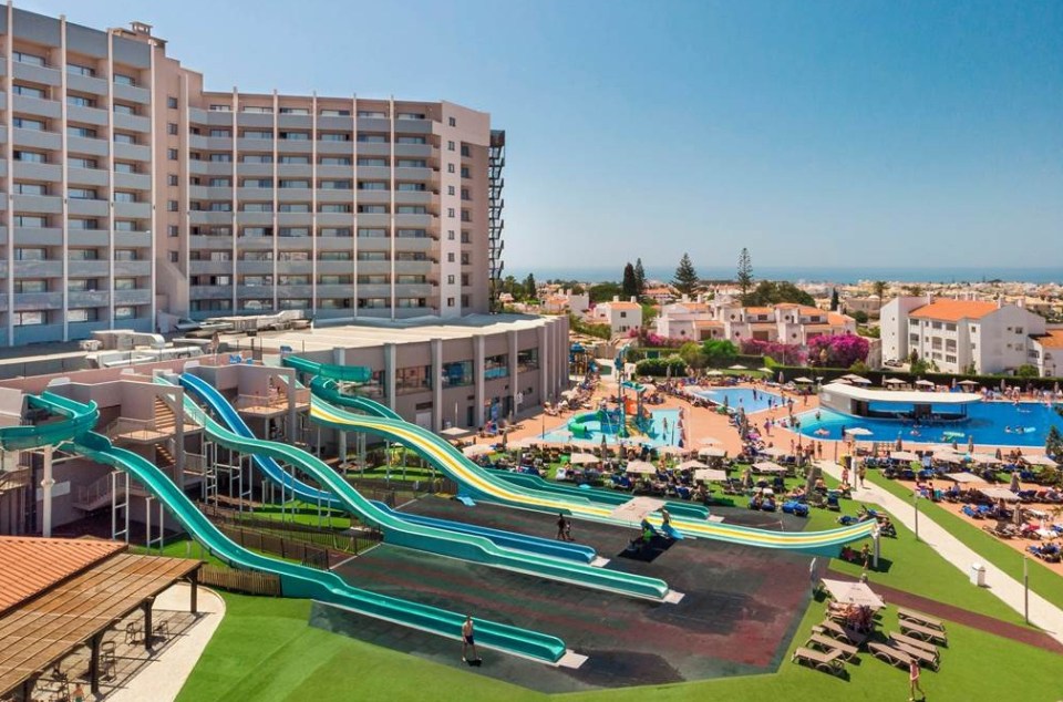 The Jupiter Albufeira Hotel aqua park features six waterslides and many chutes