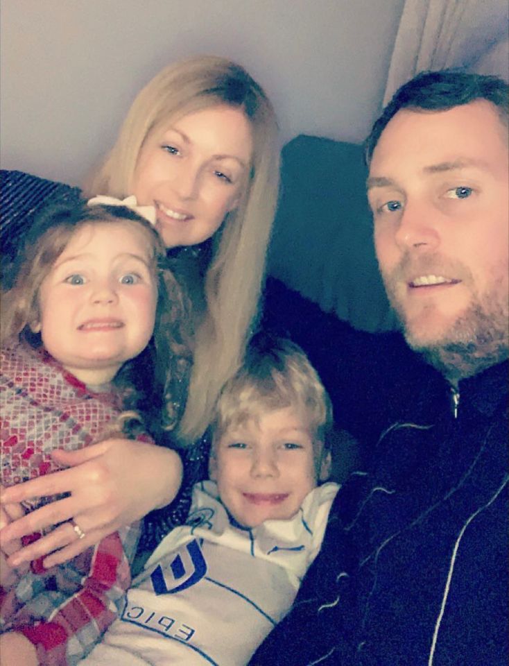 Lynsey is pictured above with husband Chris (right) and children Tilly and Theo