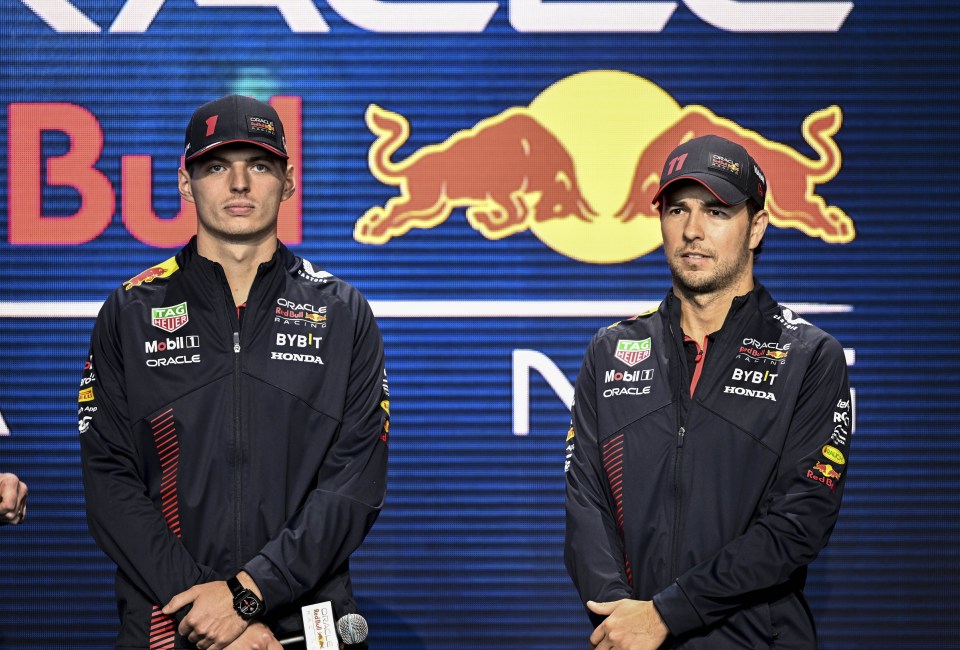 Sergio Perez (right) will be hoping to challenge his team-mate and world champion Max Verstappen this season