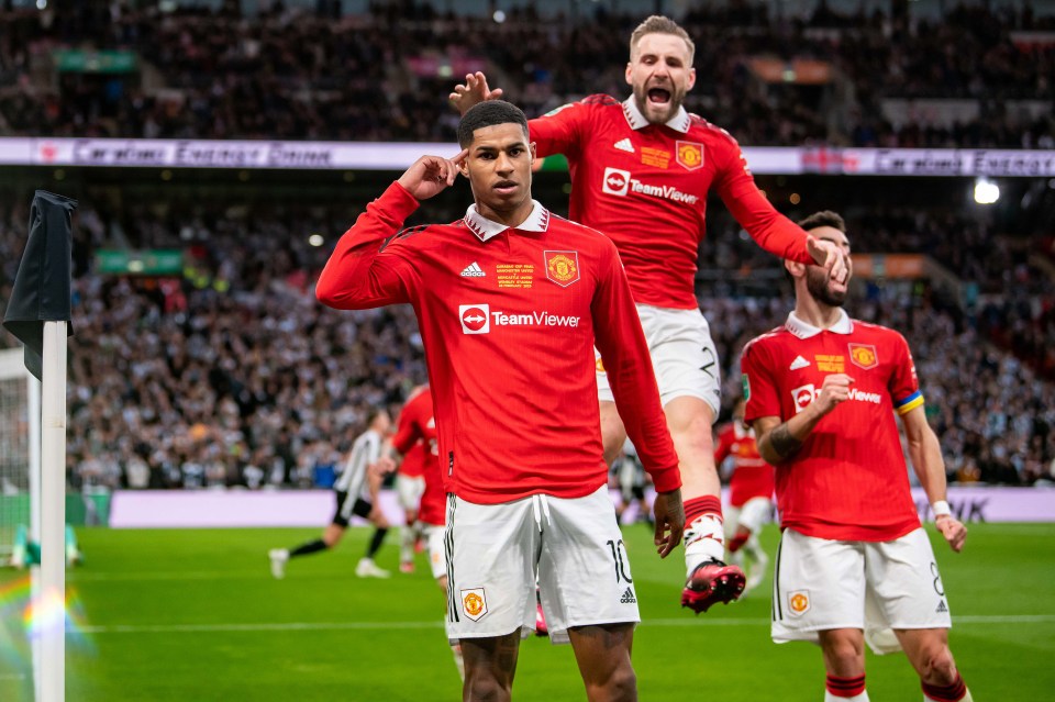 Marcus Rashford produced his trademark celebration after his deflected strike