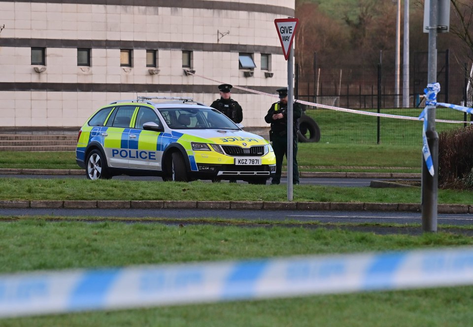 Police at the scene of the horror today